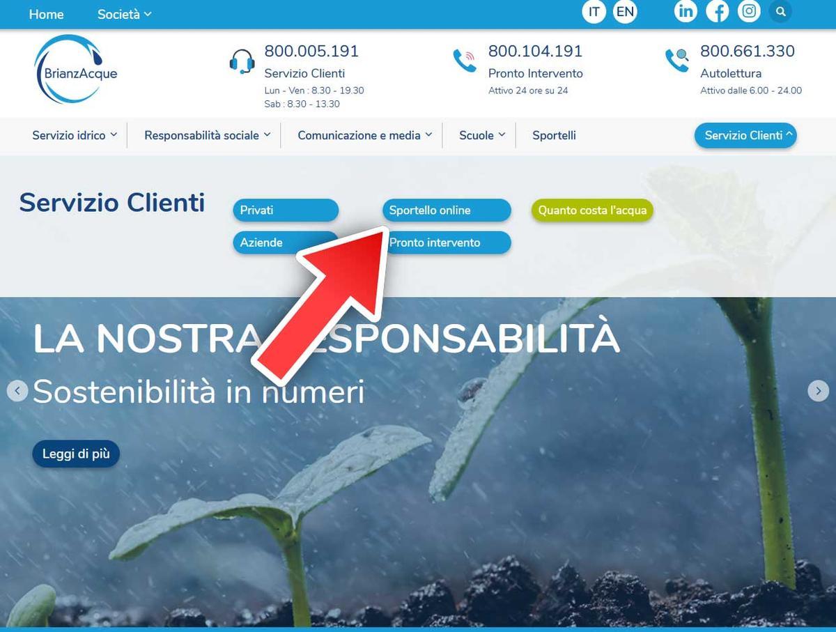 Il link per accedere all'area clienti Brianzacque. L'area clienti Brianzacque è accessibile dal sito ufficiale del fornitore.